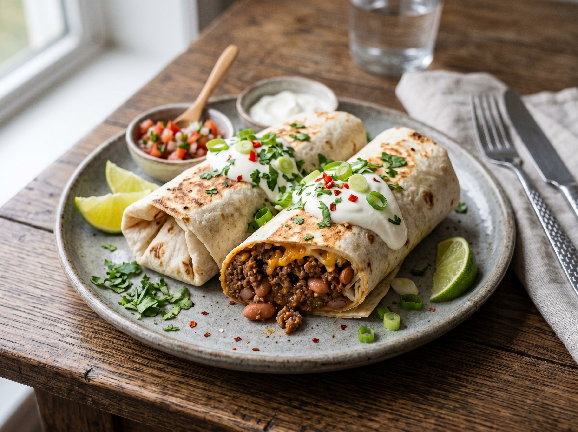 Beef and bean burritos