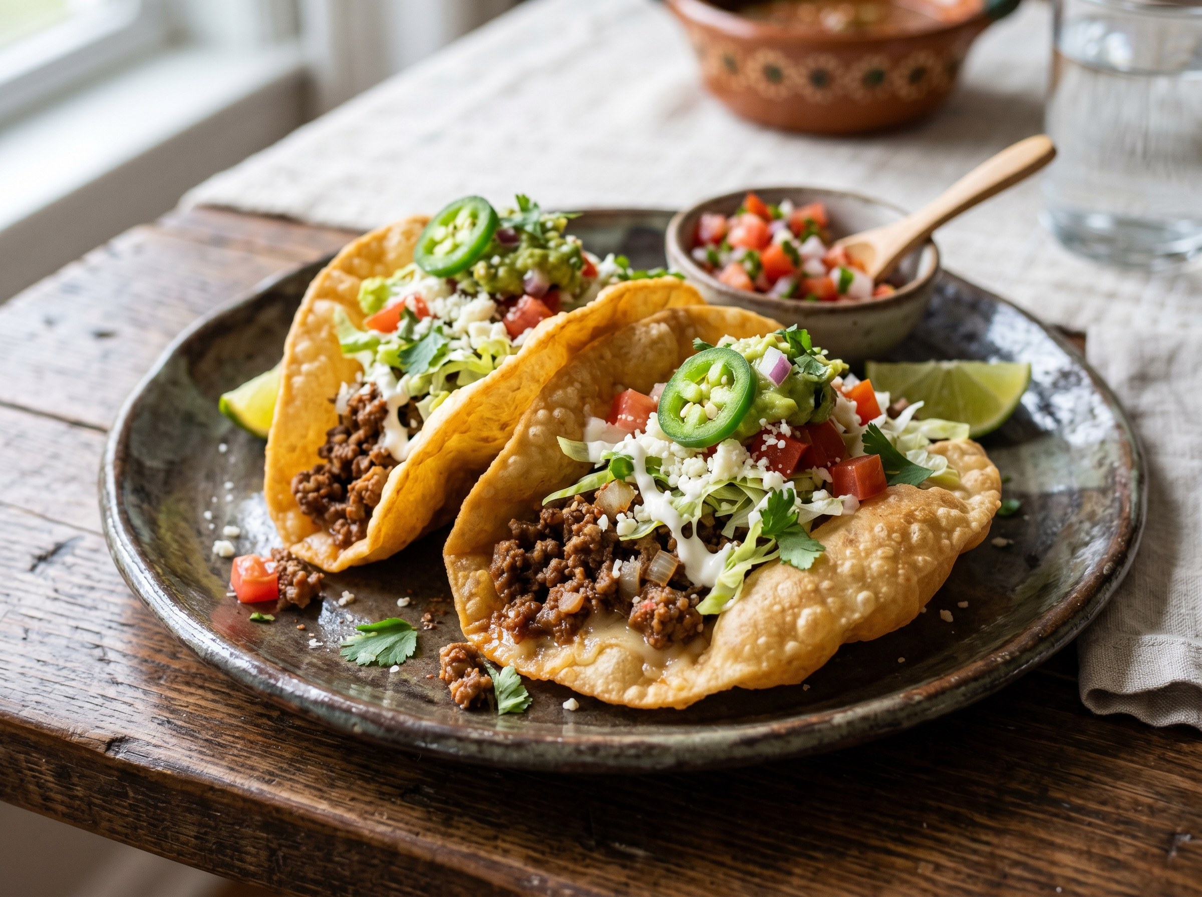 Puffy ground beef tacos